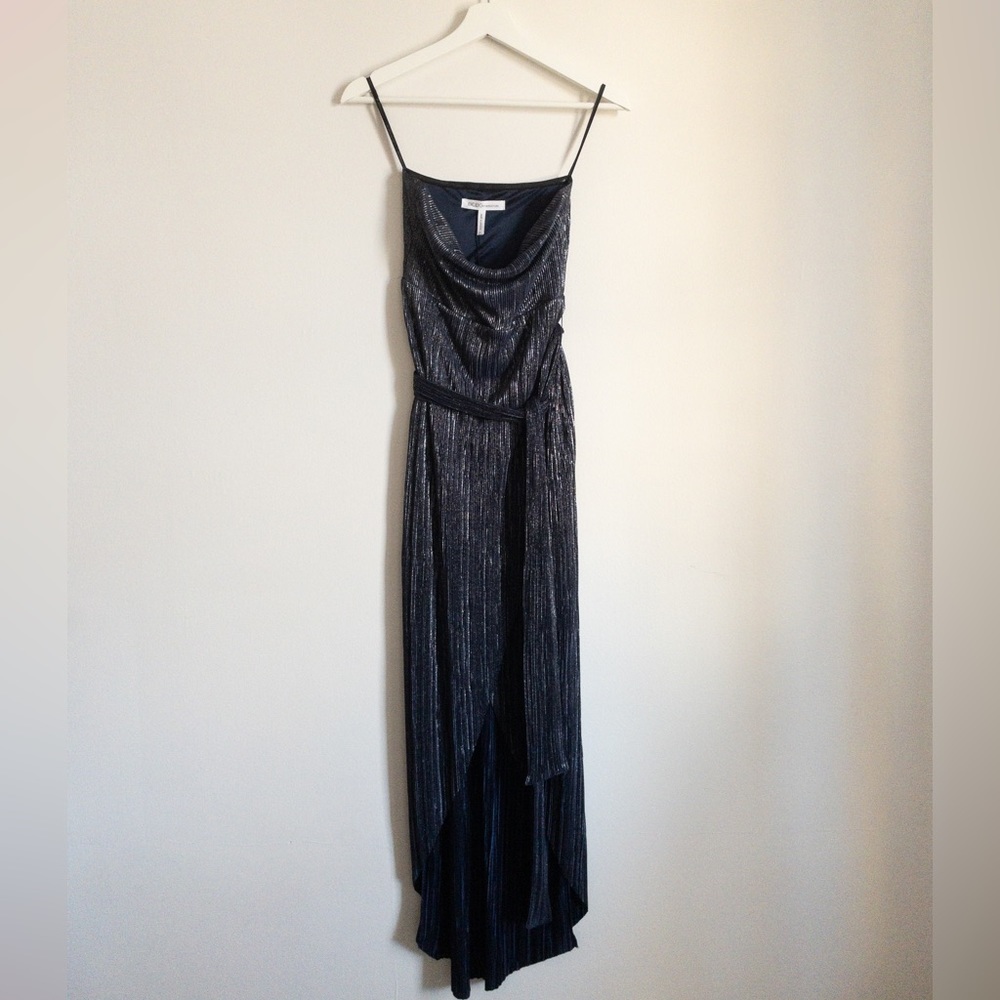 BCBG Navy Metallic Strapless High Low Dress in Size Small